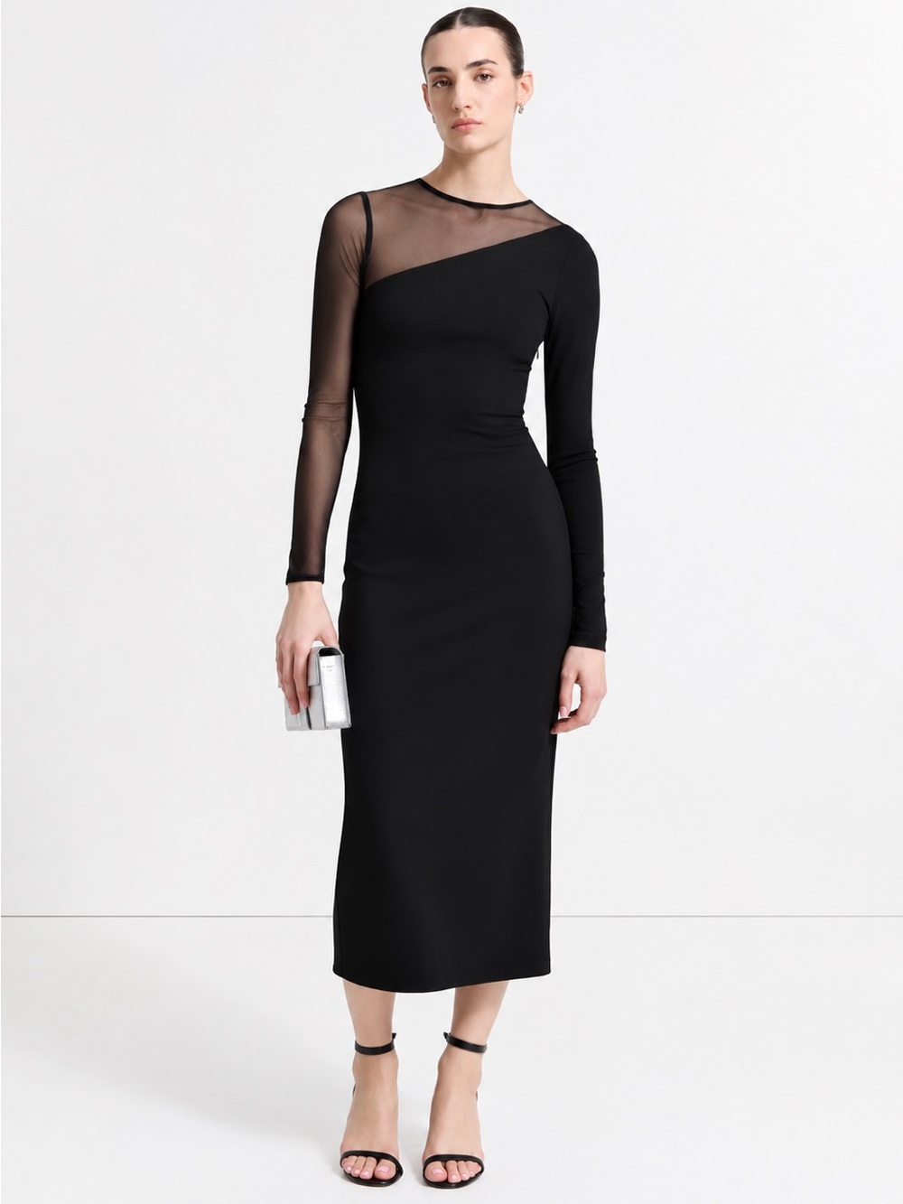Marcella NYC Milo Dress European Ponte & Luxe Mesh Panel Midi Dress Large